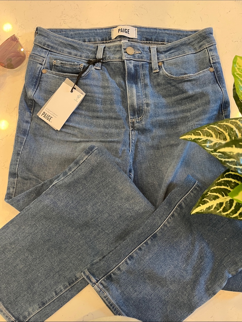 PAIGE Straight Leg Jeans in Light Blue Wash